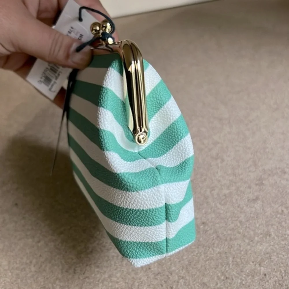 NWT Dooney & Bourke Large Striped Sena Frame Wallet in Sea Foam - Picture 4 of 9